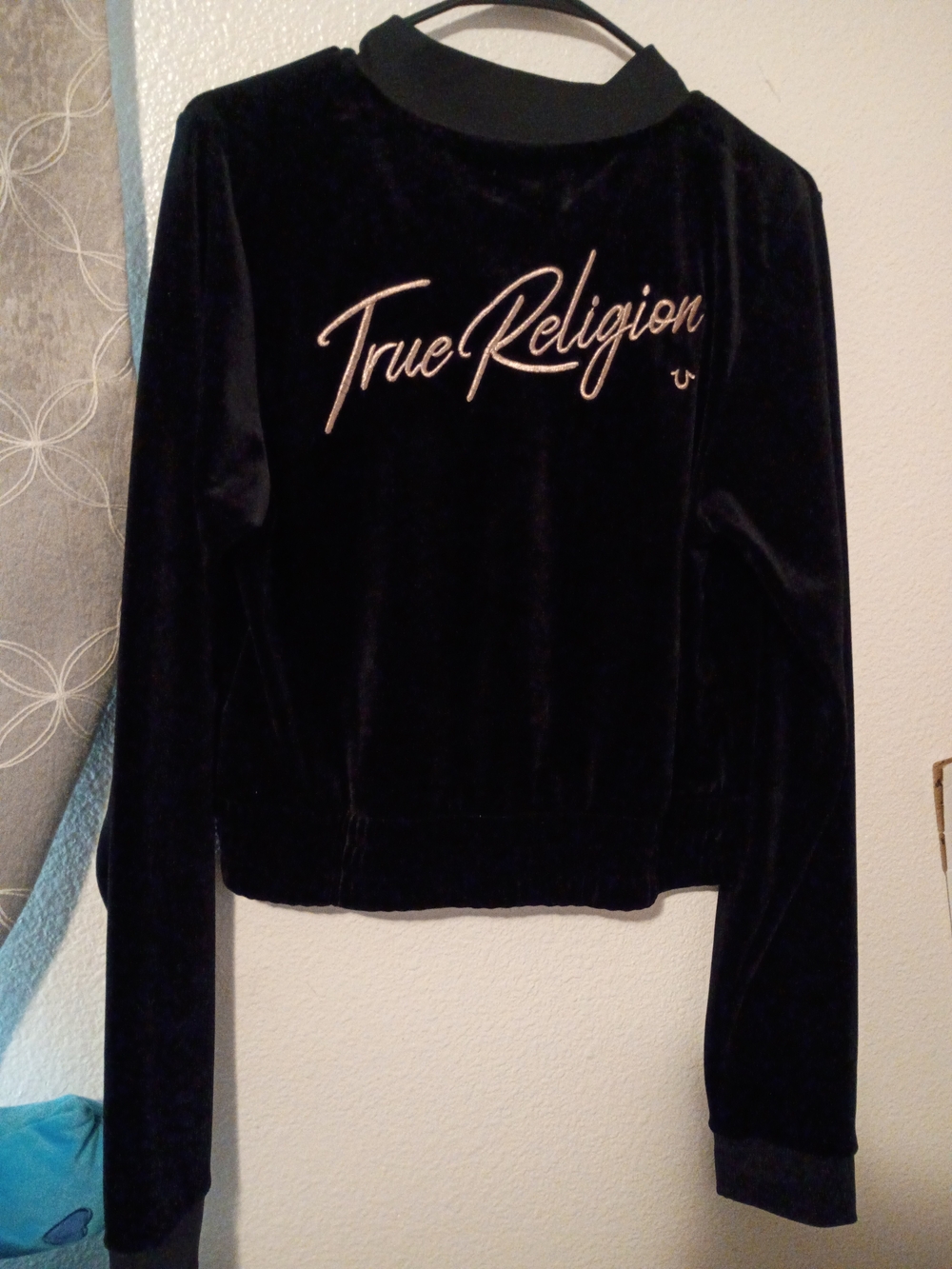 True Religion Women's Black Velvet Logo Jacket